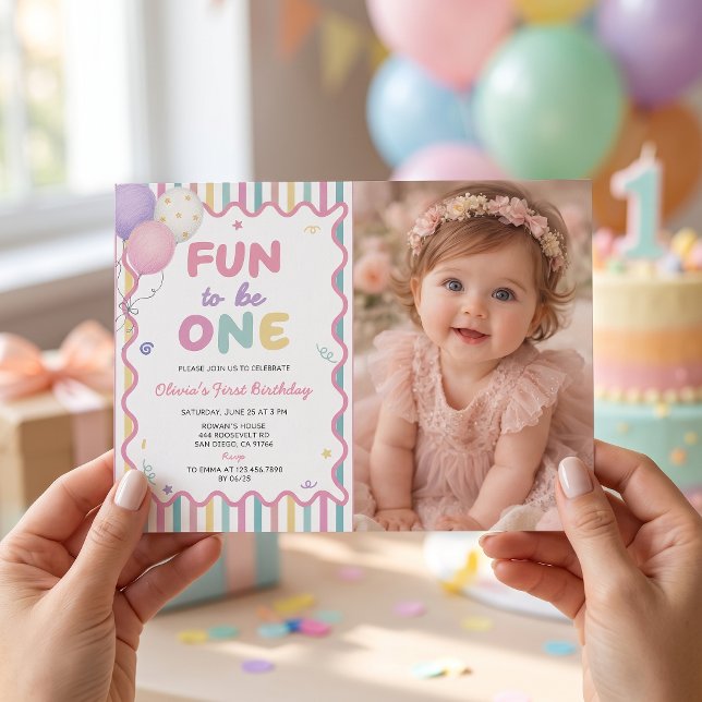Convite de Foto de Aniversário de 1 Ano de Menina  (Criador carregado)