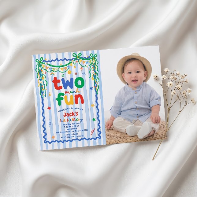 Convite de Foto de Aniversário de 2 anos do Menino (Criador carregado)