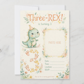 Convite de Foto de Aniversário de 3 anos do Dinoss