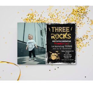 Convite de Foto de Aniversário de 3 Anos Rockstar