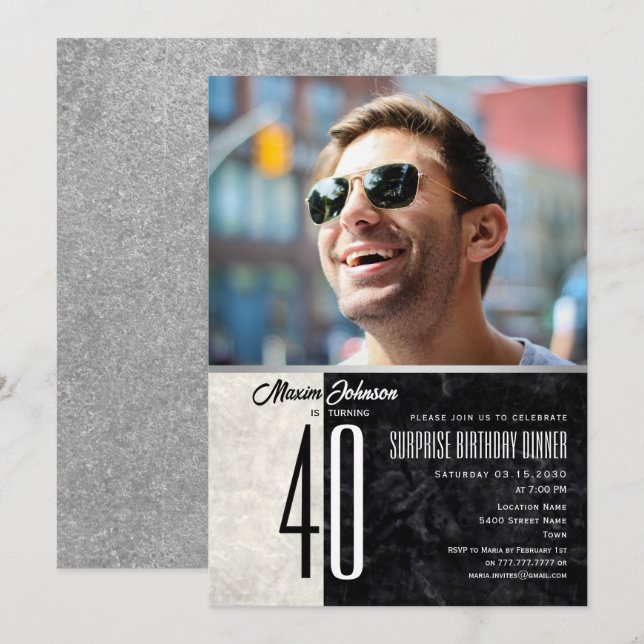 Convite de Foto de Aniversário de 40 Anos Moderno  (Frente/Verso)