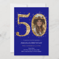 Convite de Foto de Aniversário de 50 anos com Bril