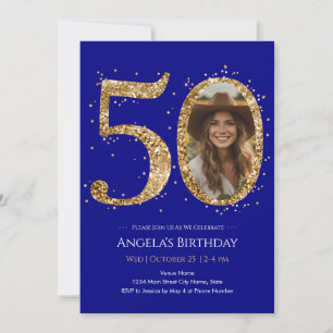 Convite de Foto de Aniversário de 50 anos com Bril