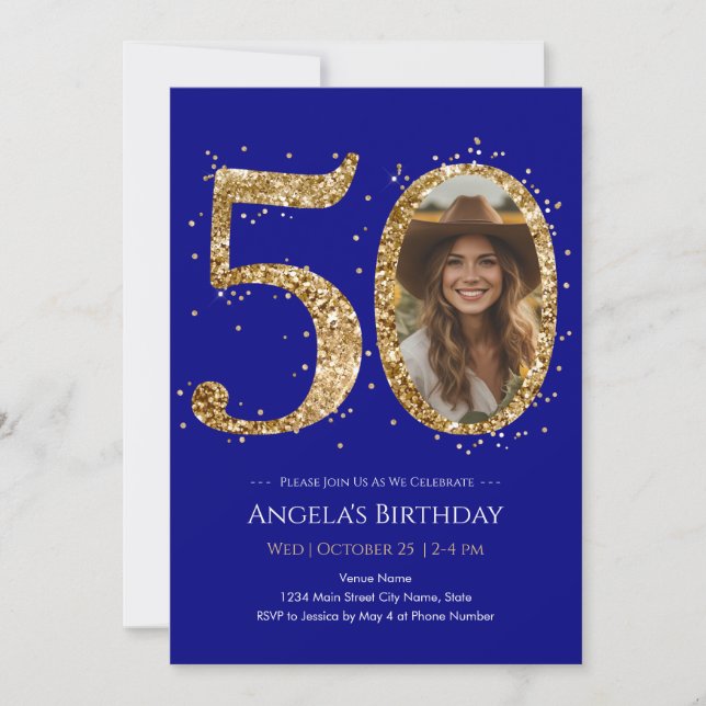 Convite de Foto de Aniversário de 50 anos com Bril (Frente)