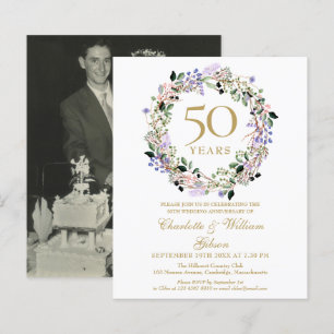 Convite de Foto de Aniversário de 50 anos com Flor