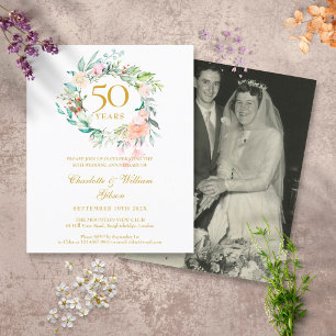 Convite de Foto de Aniversário de 50 anos com Flor