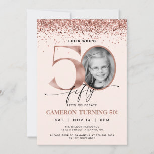 Convite de Foto de Aniversário de 50 anos com Glit