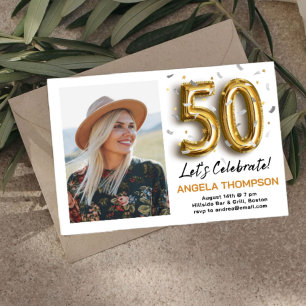 Convite de Foto de Aniversário de 50 Anos Dourados