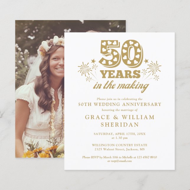 Convite de Foto de Aniversário de 50 Anos Orçament (Frente/Verso)