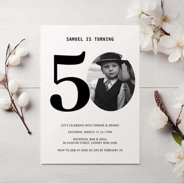 Convite de Foto de Aniversário de 50 anos Vintage  (Criador carregado)