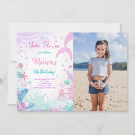 Convite de Foto de Aniversário de 6 anos de Sereia