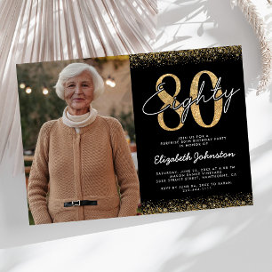 Convite de Foto de Aniversário de 80 Anos Elegante