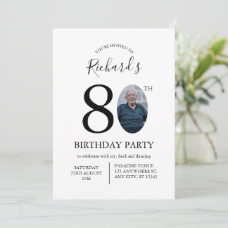 Convite de Foto de Aniversário de 80 anos Minimali