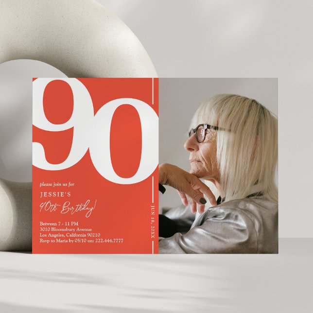 Convite de Foto de Aniversário de 90 Anos Modern C (Criador carregado)