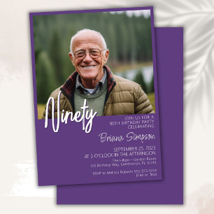 Convite de Foto de Aniversário de 90 anos Roxo