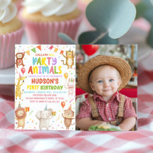 Convite de Foto de Aniversário de Animais de Festa