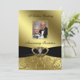 Convite de Foto de Aniversário de Bodas de Ouro