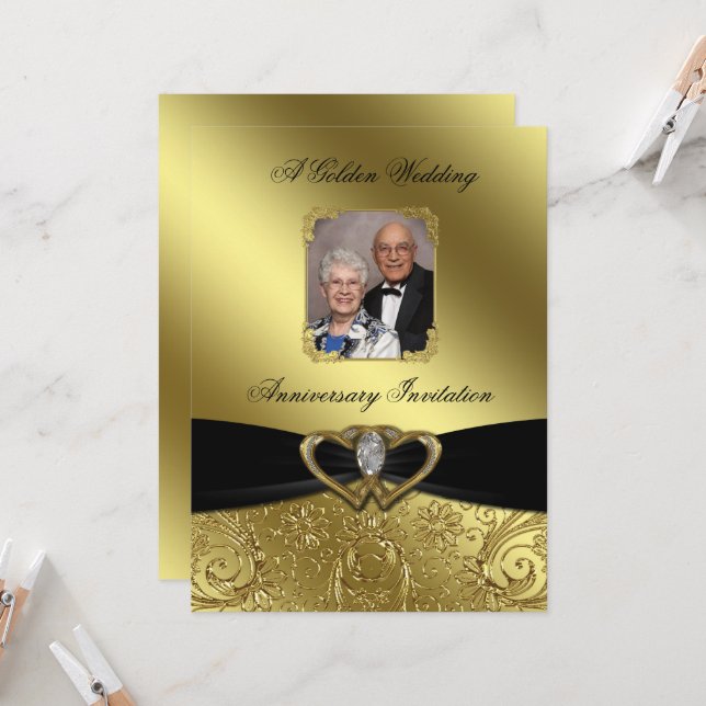 Convite de Foto de Aniversário de Bodas de Ouro (Frente/Verso In Situ)