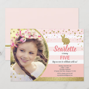 Convite de foto de aniversário de coelhinha rosa d