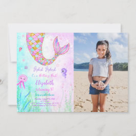 Convite de Foto de Aniversário de Crianças Sereia