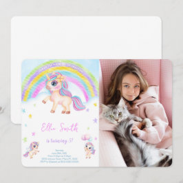 Convite de Foto de Aniversário de Crianças Unicórn
