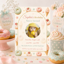 Convite de Foto de Aniversário de Doce Pastel