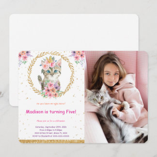 Convite de Foto de Aniversário de Gatinho