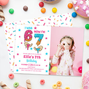 Convite de Foto de Aniversário de Menina 67 Six Se