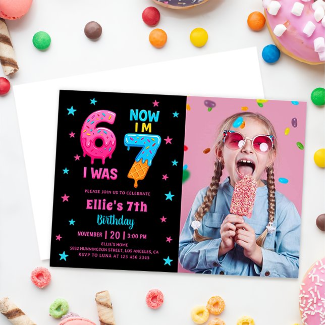 Convite de Foto de Aniversário de Menina Donut Six (Criador carregado)