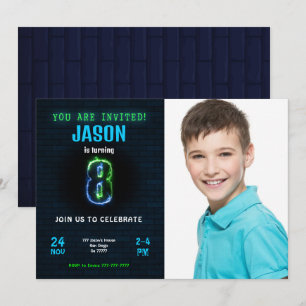 Convite de Foto de Aniversário de Menino de 8 Anos