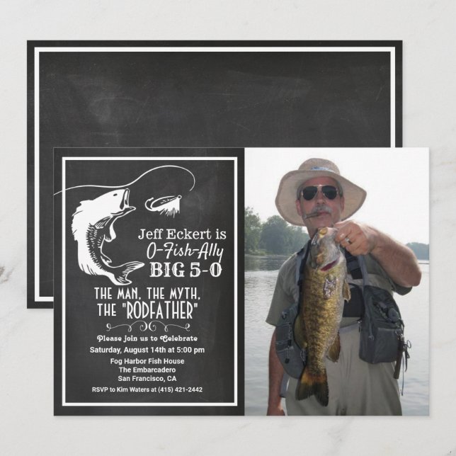 CONVITE DE FOTO DE ANIVERSÁRIO DE PESCA - QUALQUER (Frente/Verso)