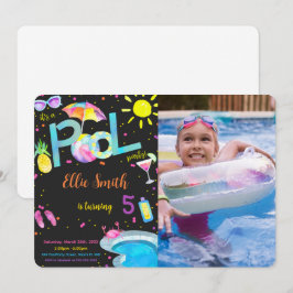 Convite de Foto de Aniversário de Piscina Editável