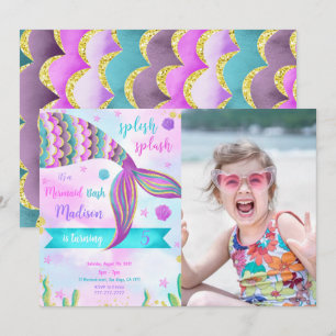 Convite de Foto de Aniversário de Sereia Splash Sp