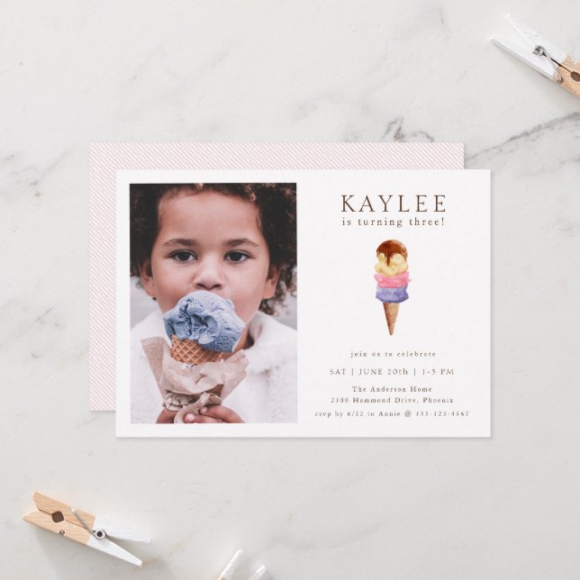 Convite de Foto de Aniversário de Sorvete (Frente/Verso In Situ)