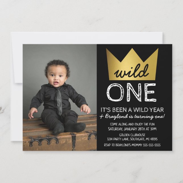 Convite de Foto de Aniversário de Um Ano Wild One (Frente)