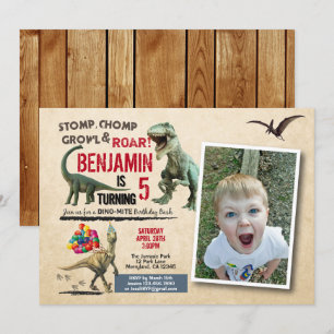 Convite de foto de aniversário do Dinossauro Rust