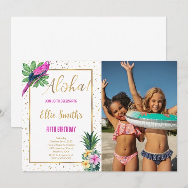 Convite de Foto de Aniversário do Havaí (Frente/Verso)