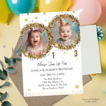 Convite de Foto de Aniversário Duplo Infantil com
