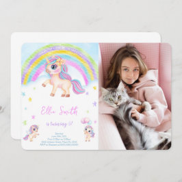 Convite de Foto de Aniversário Infantil Unicórnio