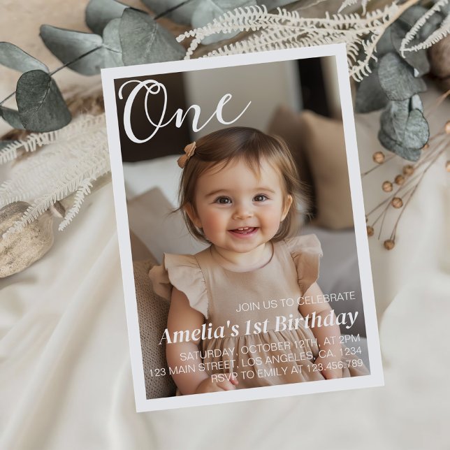 Convite de Foto de Aniversário Moderno Mínimo (Criador carregado)