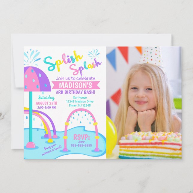 Convite de Foto de Aniversário no Splash Pad / Par (Frente)
