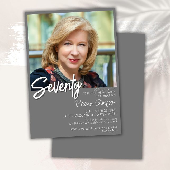 Convite de Foto de Aniversário para 70 de cinza (Criador carregado)