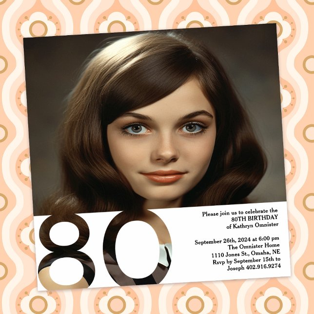 Convite de Foto de Aniversário para 80 - 5,25 x 5, (Criador carregado)