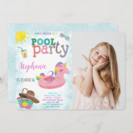 Convite de Foto de Aniversário para Piscina legal