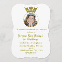Convite de Foto de Aniversário Royal com Coroa de 