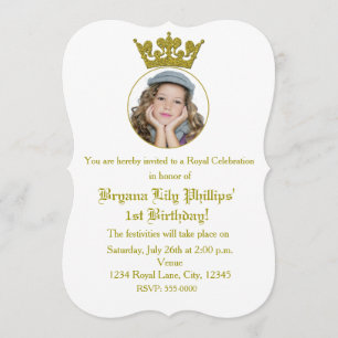 Convite de Foto de Aniversário Royal com Coroa de 