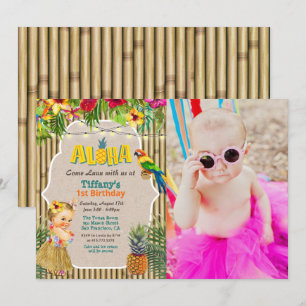 Convite de Foto de Aniversário Tropical Aloha Luau