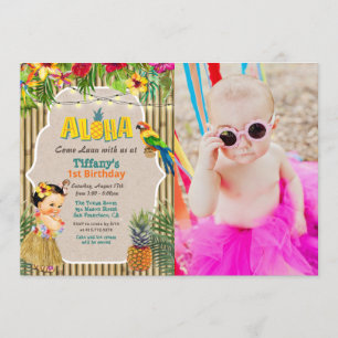 Convite de Foto de Aniversário Tropical Aloha Luau