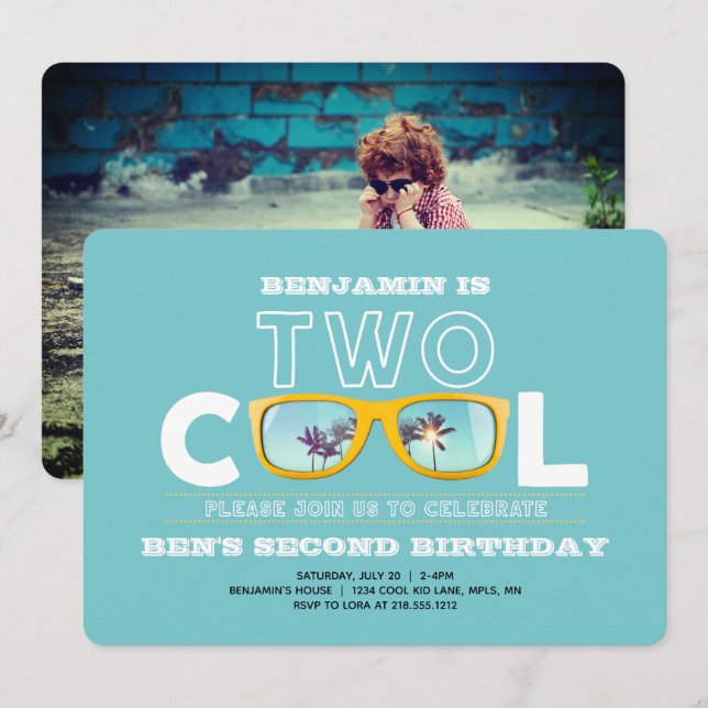 Convite de Foto de Aniversário Two Cool (Frente/Verso)