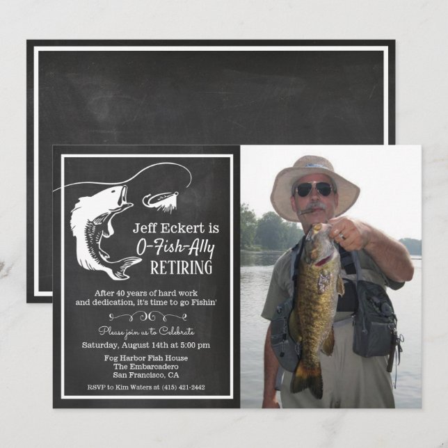 Convite de Foto de Aposentadoria de Pesca (Frente/Verso)